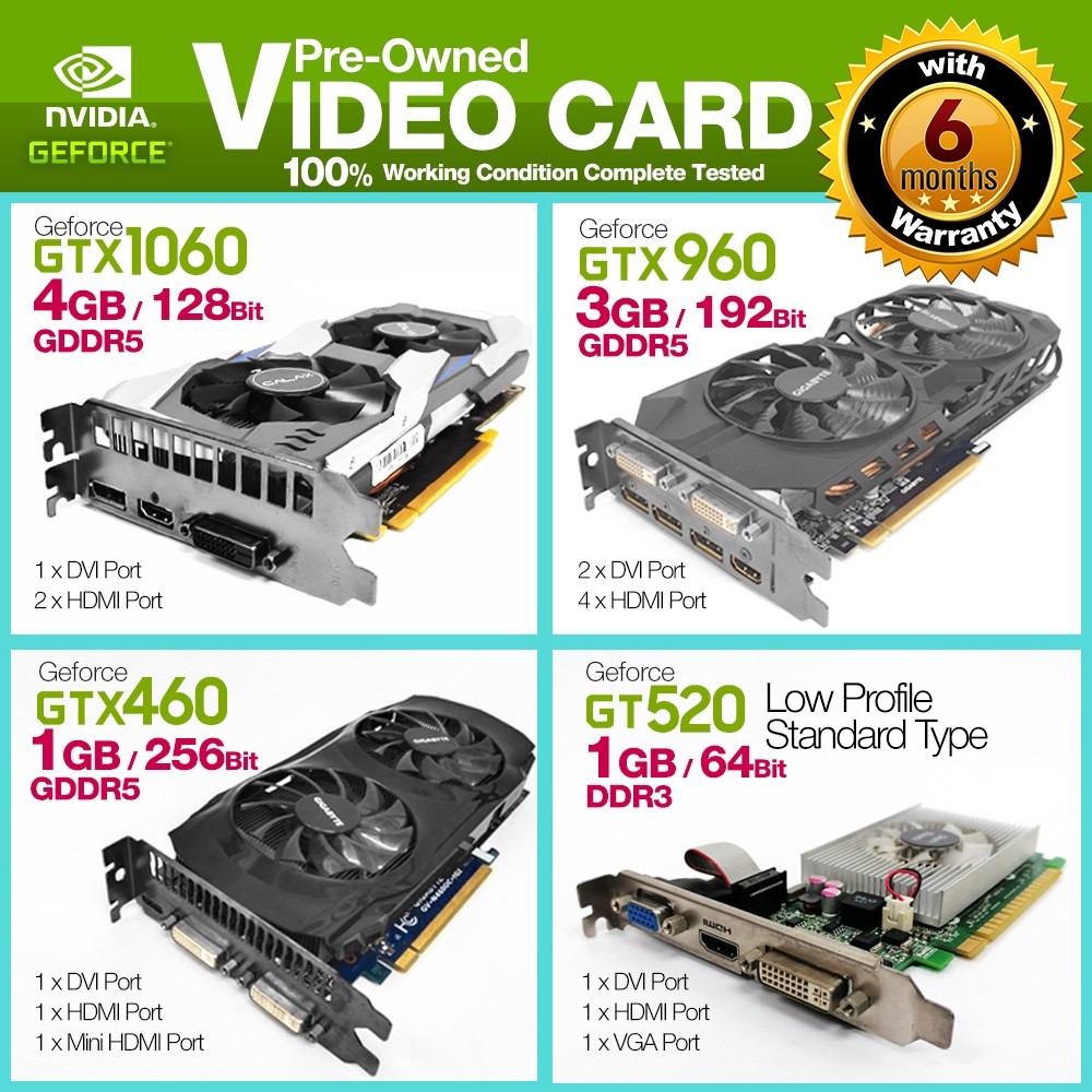 ☎ ♞,♘Graphics Card GTX1060 GTX960 GTX460 GT520 GT220 (1GB/2GB) / Video