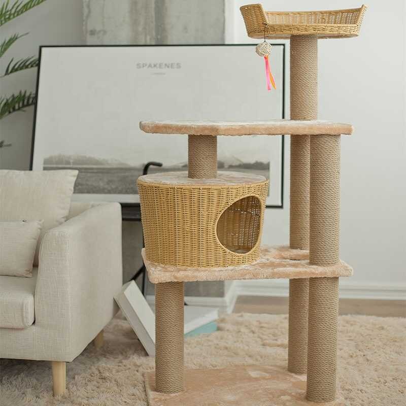 Frame Climbing Large Tree Sisal Rattan Scratching Board Villa Cat Condo ...