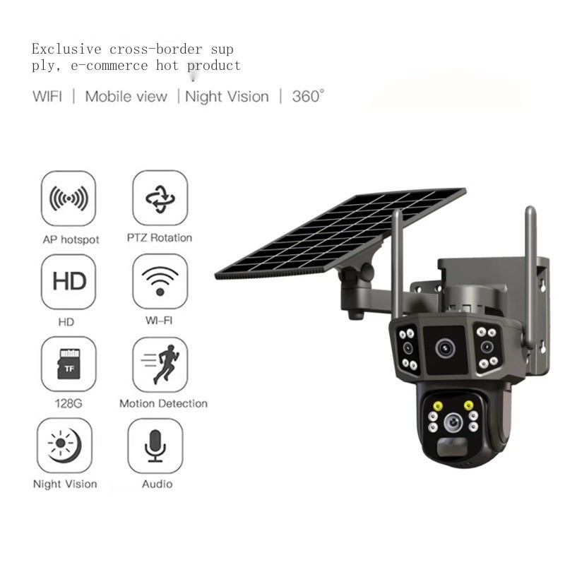 4G Surveillance Solar Triple Screen Camera Night Vision HD V380 Outdoor ...