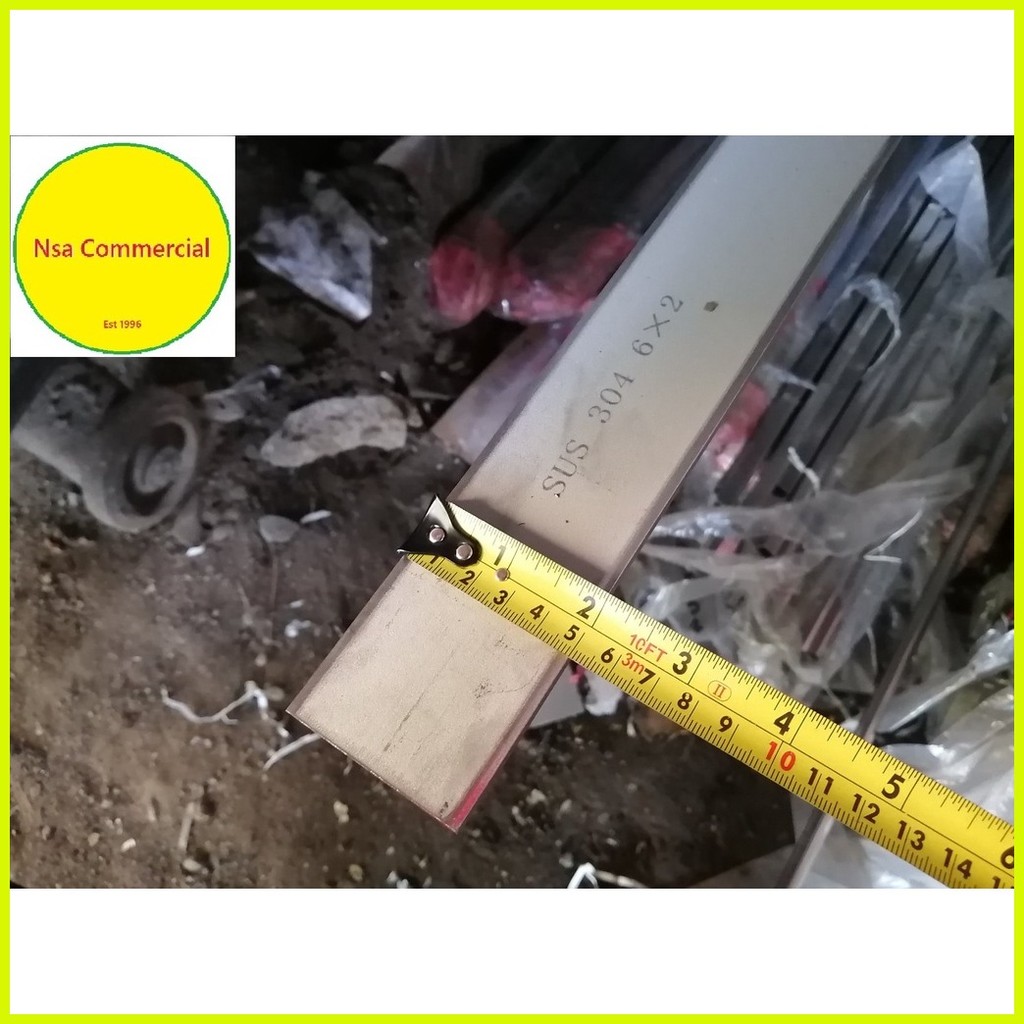 Stainless Steel Flat Bar 6mm x 2 inches x 1 Foot Length T304 (Mill