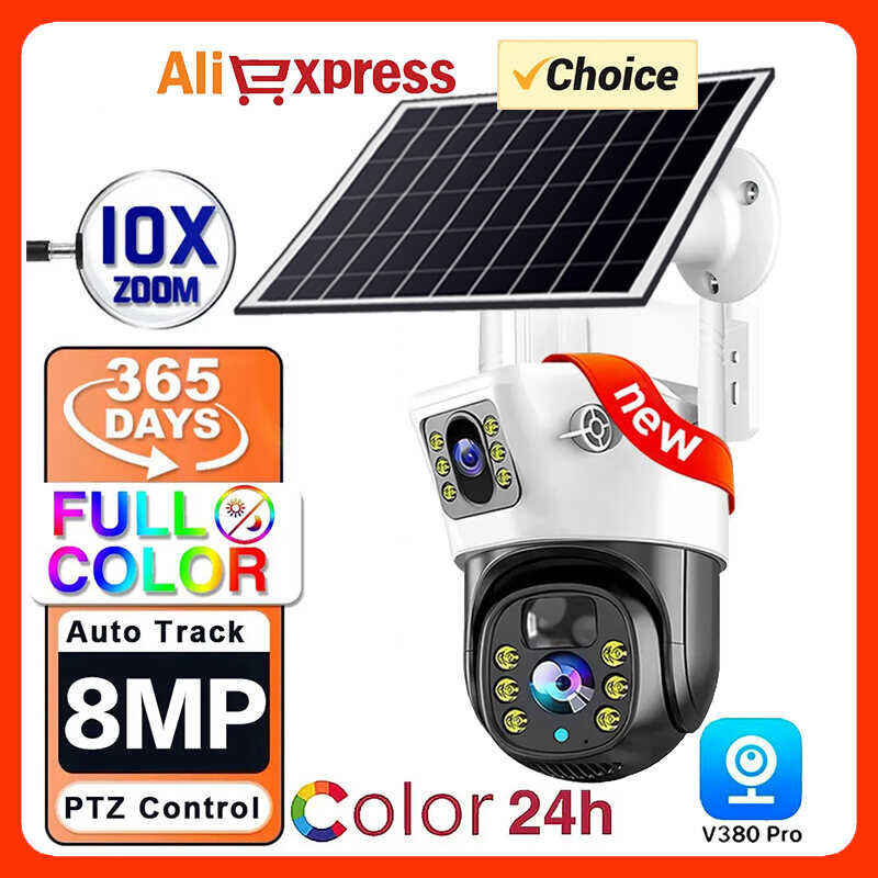 4G SIM Card Wifi 360 IP Camera 8Mp 4K CCTV Battery Cameras Outdoor Dual