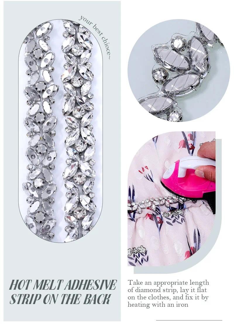 QIAO Hot-fix 1 Yard Irregular Crystal Rhinestone Trim DIY Iron-On ...