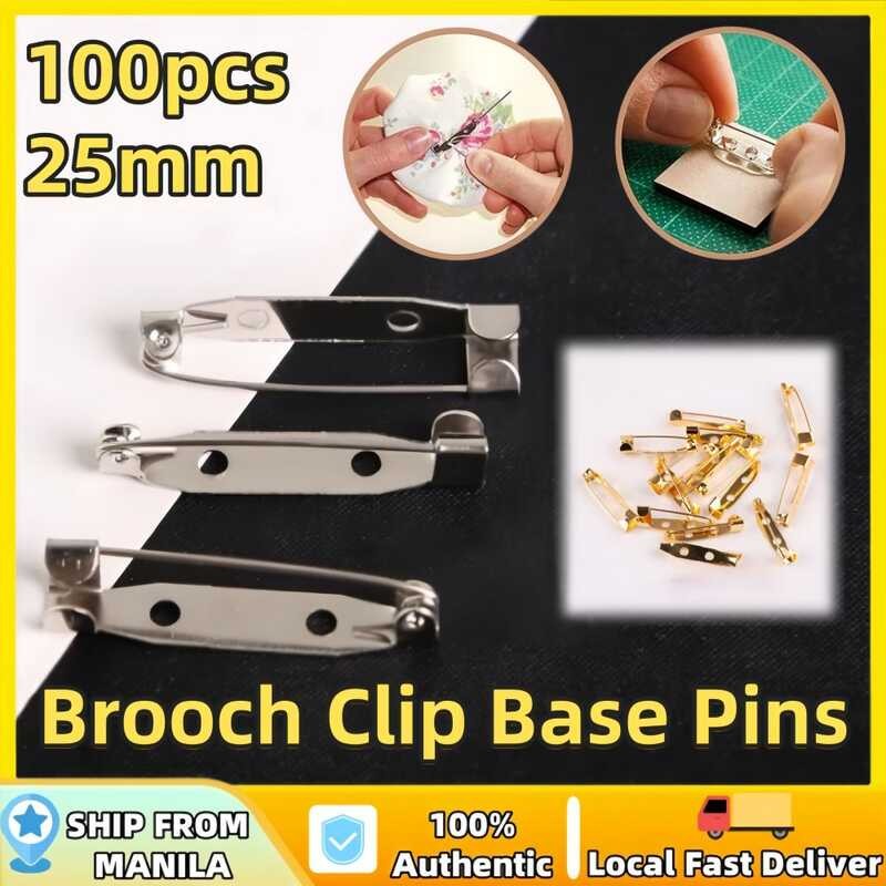 100Pcs 25Mm Perforated Brooch Pin/Safety Pin Inlaid Blank/Brooch Clip ...