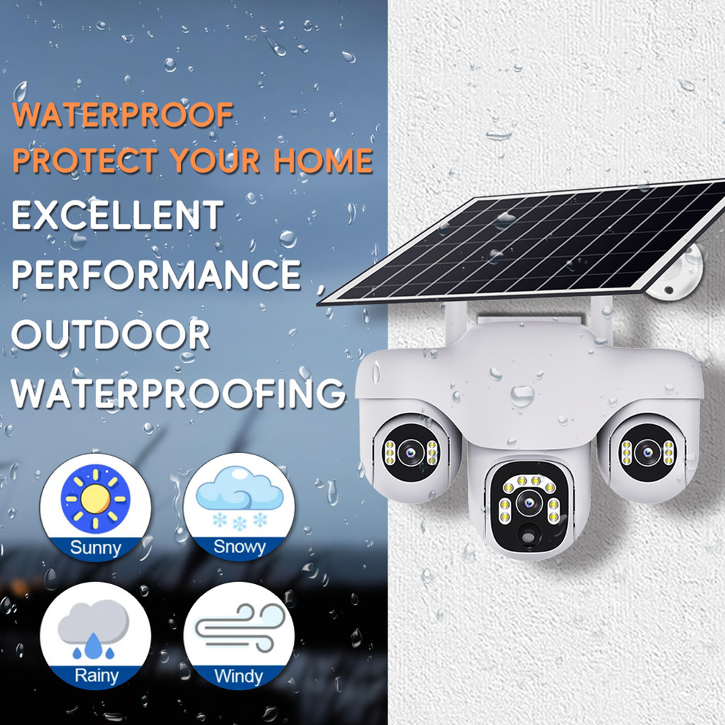 V380 Pro 15MP 6K HD CCTV 3 Lens PTZ Mobile Control Solar Camera 4G SIM ...
