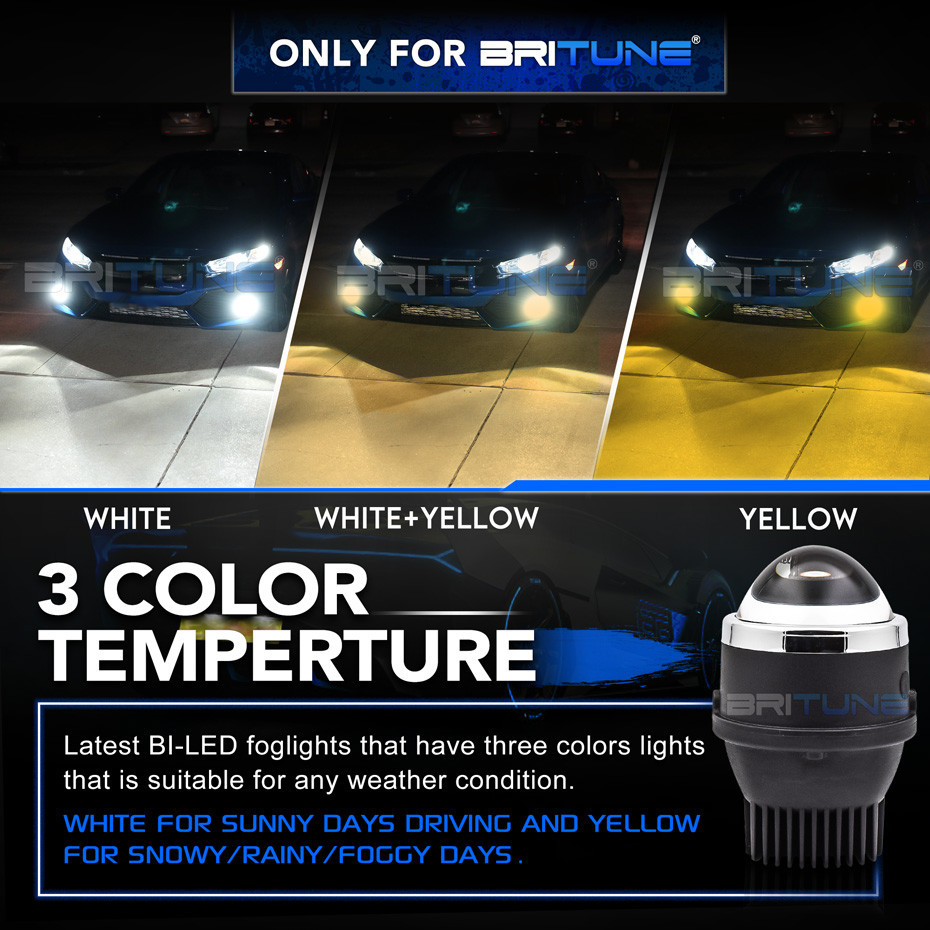 Bi LED Lens LED Fog Lights 3.0 inch Projector Spotlight Tricolor 3000K ...