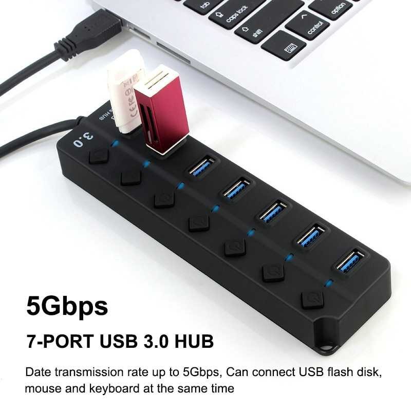 Hi-Speed 3.0 (4/7 Port On/Off) Individual LED Switch Hub Splitter Fast ...