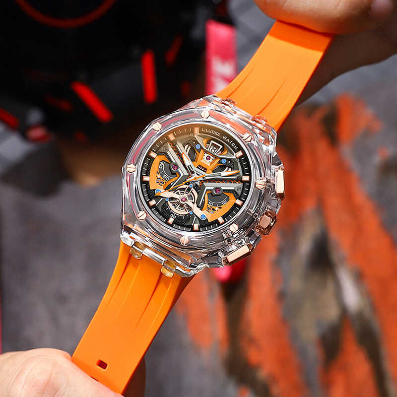 SVJ Men's Watch High-End 3D Skeleton Carved Luminous Waterproof Quartz ...