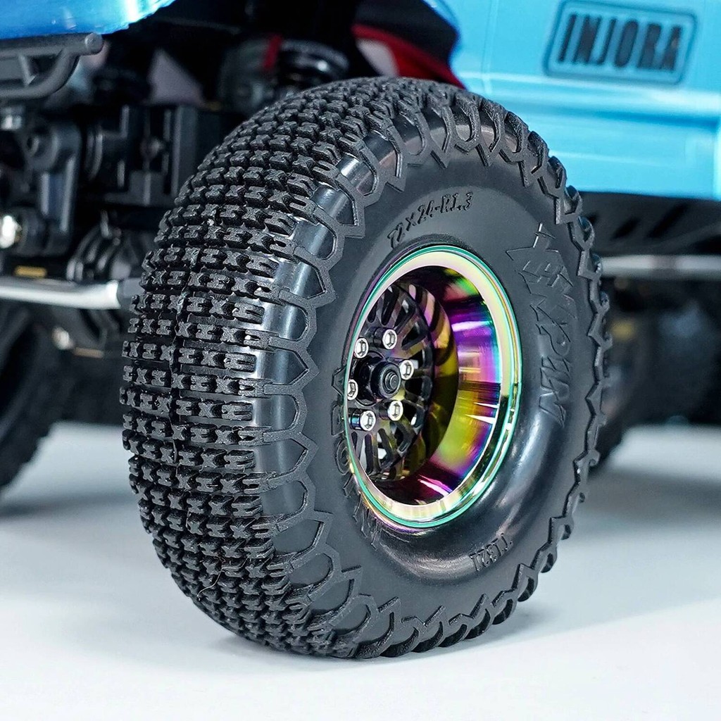 INJORA Ruedas Beadlock De 1.3″ Con Neumáticos XHX Para TRX4M SCX24 – Fibra De Carbono Y Aluminio, Color Arcoíris