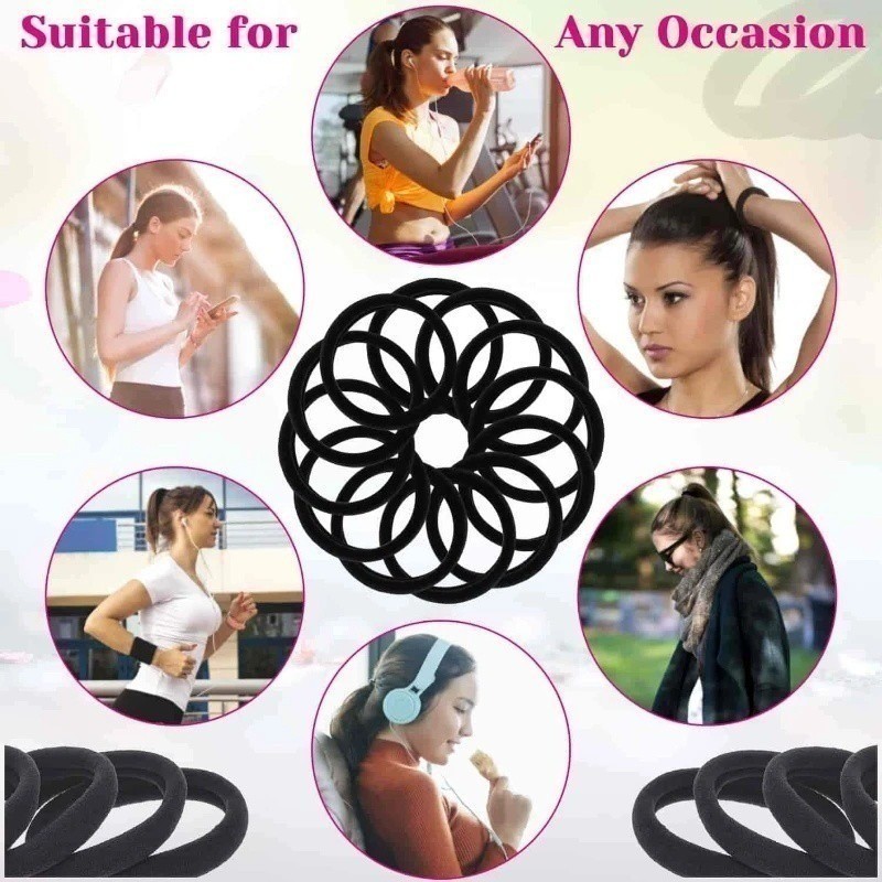 10Pcs 4/5cm Women Black Basic Hair Bands - High Elastic Hair Ropes ...