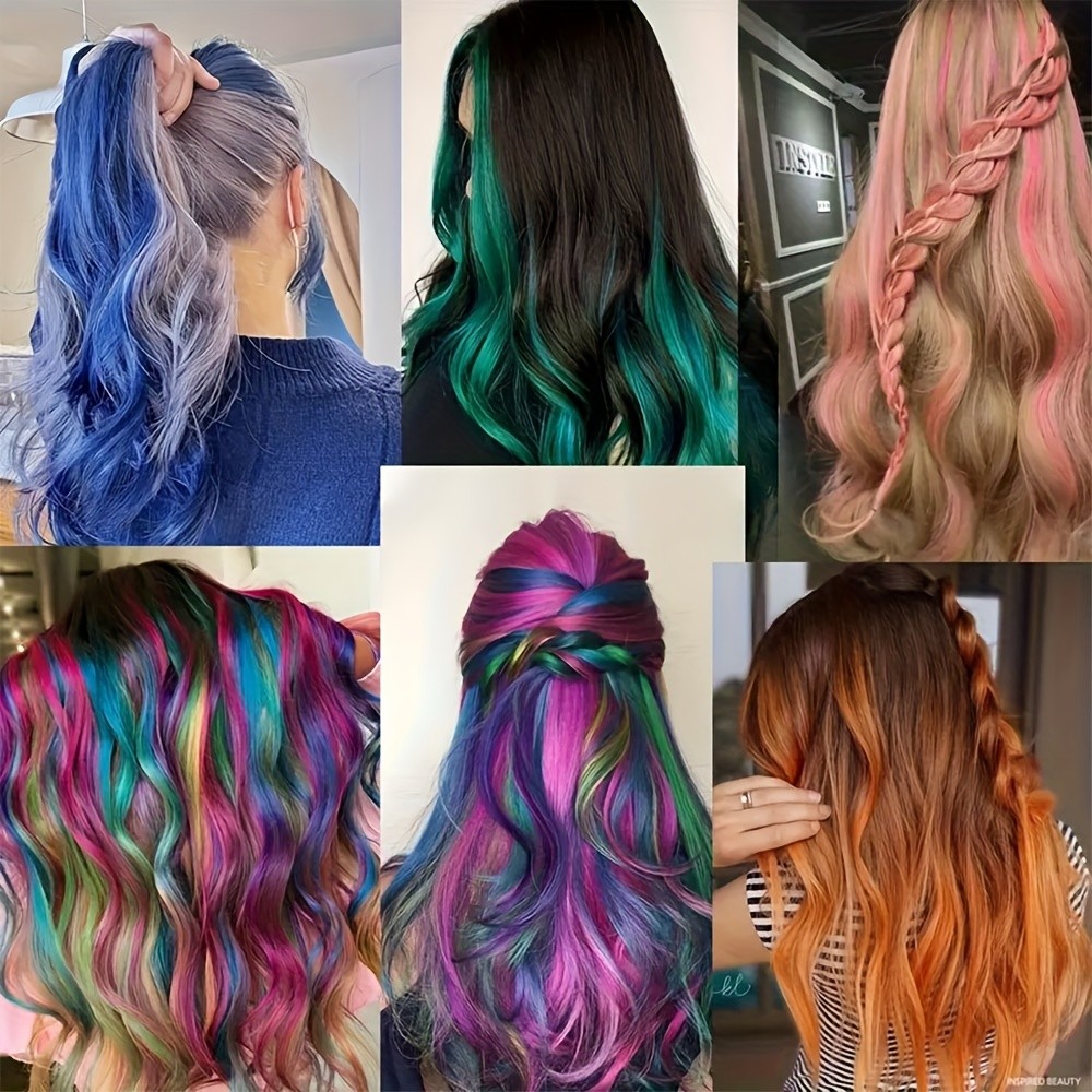 Rainbow colorful Synthetic Hair Extensions With One Clip Long Curly ...