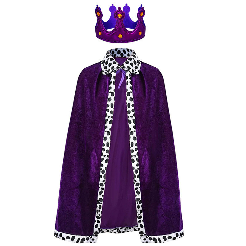 Halloween Adult King Red Cloak Costume Kids King Prince Robe Crown ...