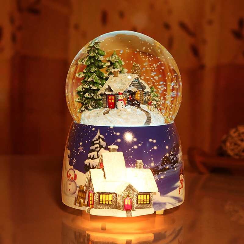 Ball Crystal Snowball Rotating Christmas Music Box With Lights Xmas New