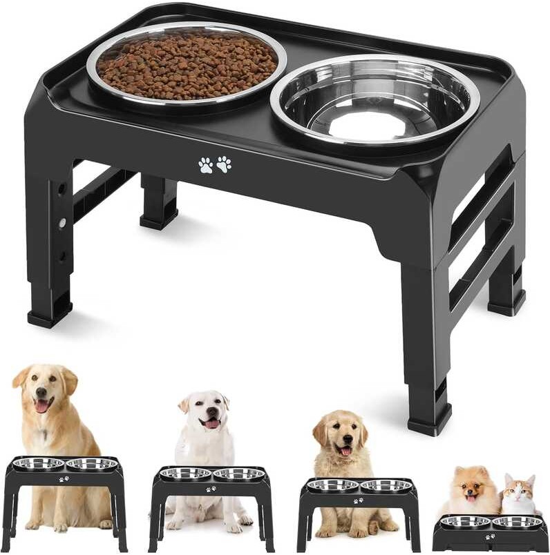 Elevated dog bowl, 4 height adjustable raised dog bowl racks, with 2