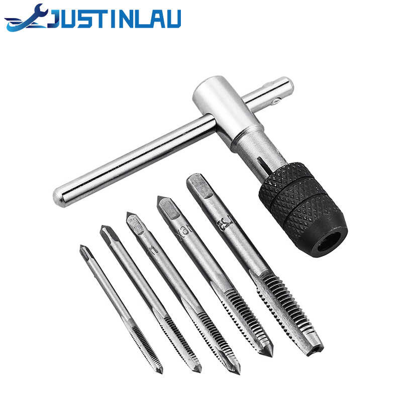 TShaped Set Of 6 Alloy Steel Drill Hands Threaded Metric Plug Tap And
