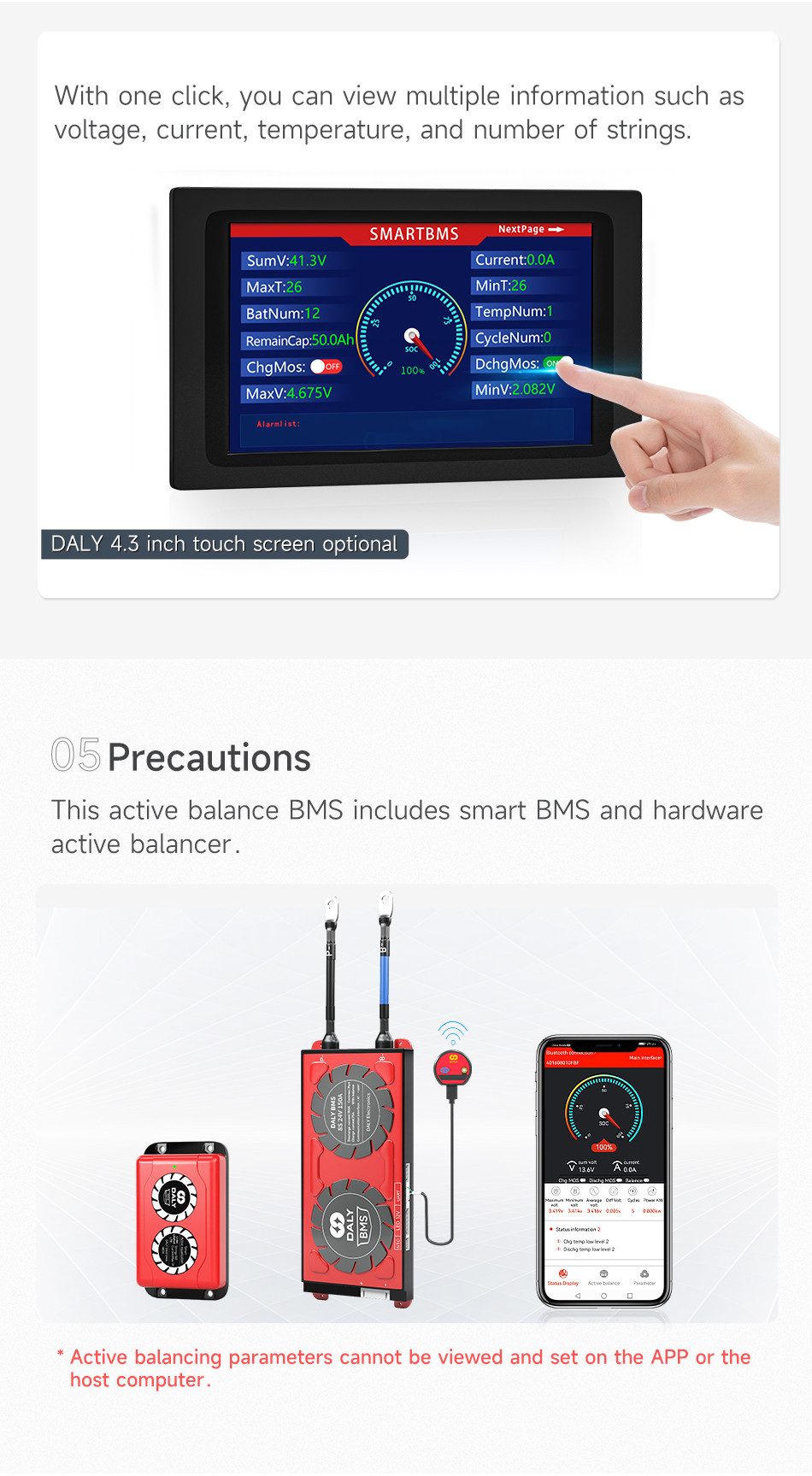 Daly Smart BMS With BT Hardware Active Balancer 1A Current 4S 8S High