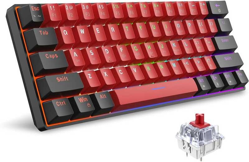60 Wired Snpurdiri nical Keyboard, Mini Gaming Keyboard with 61