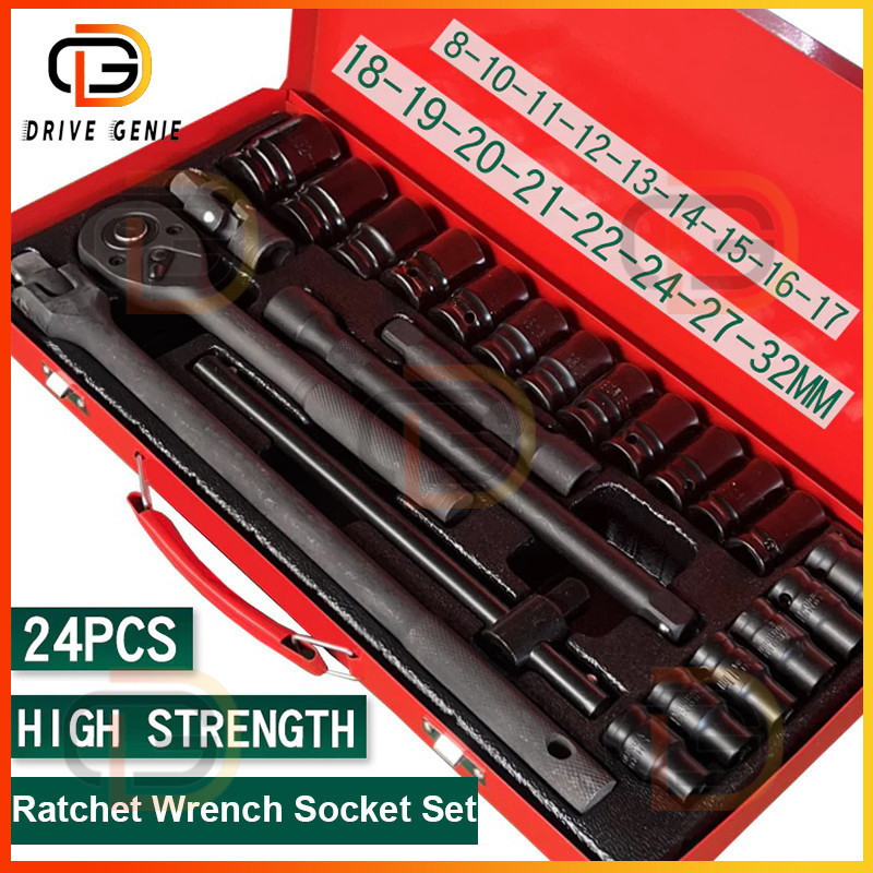 Impact Socket Set 25 Piece 1/2 Inch Drive 6 Point/12 Point Ratchet