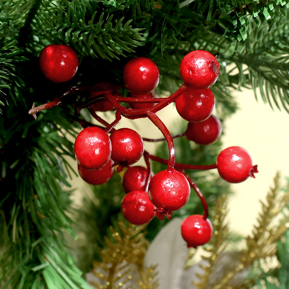 20Pcs Christmas Artificial Red Berry DIY Holly Foam Berries Branches