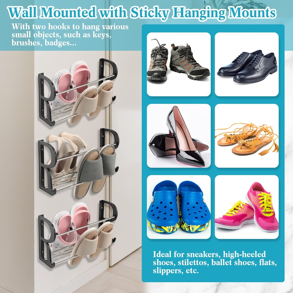 42/55/63CM Wall Mounted Hanging Shoe Storage Rack Foldable Door Back ...
