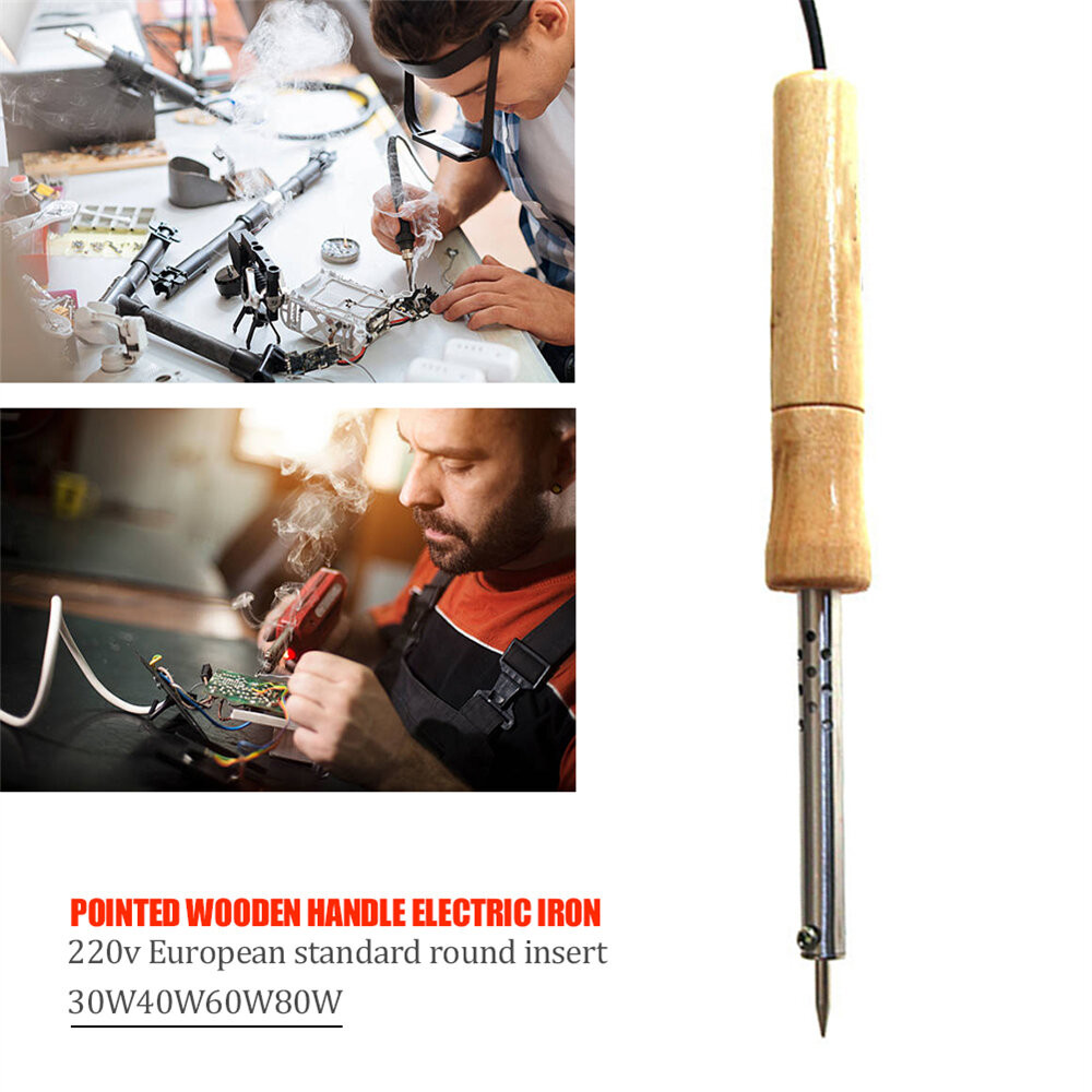 220V-240V AC 100W Wood Handle Electric Soldering Iron Hand Tool Set ...