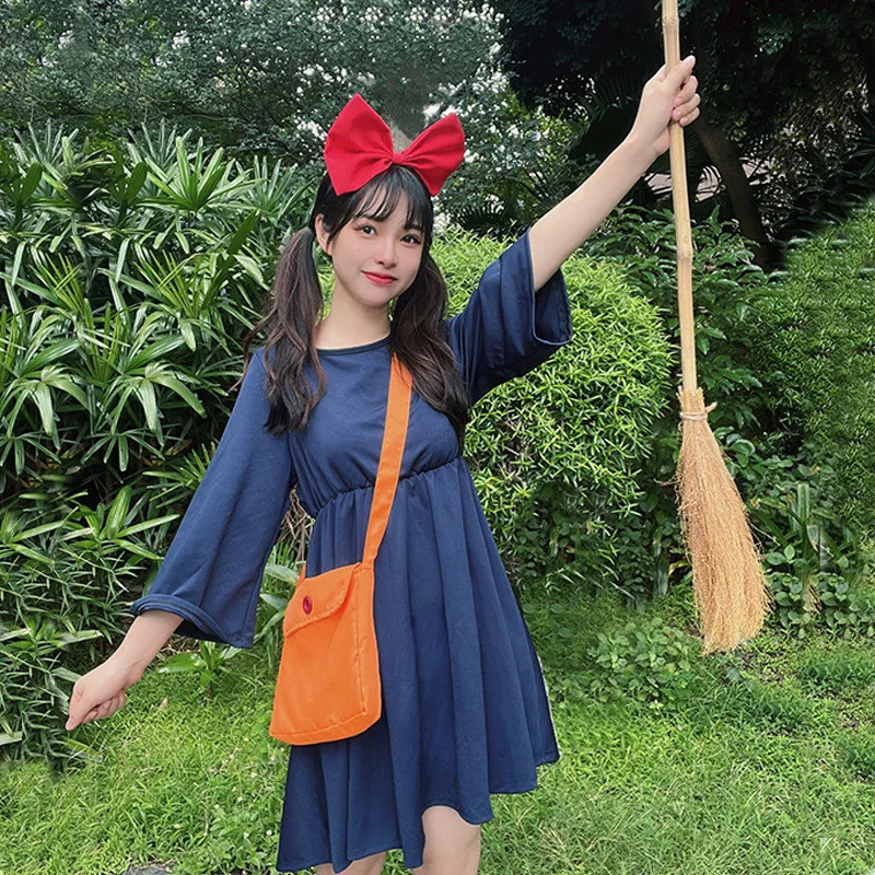 § Girls Summer Long Sleeve Blue Pleated Dress Japanese Kiki's Delivery