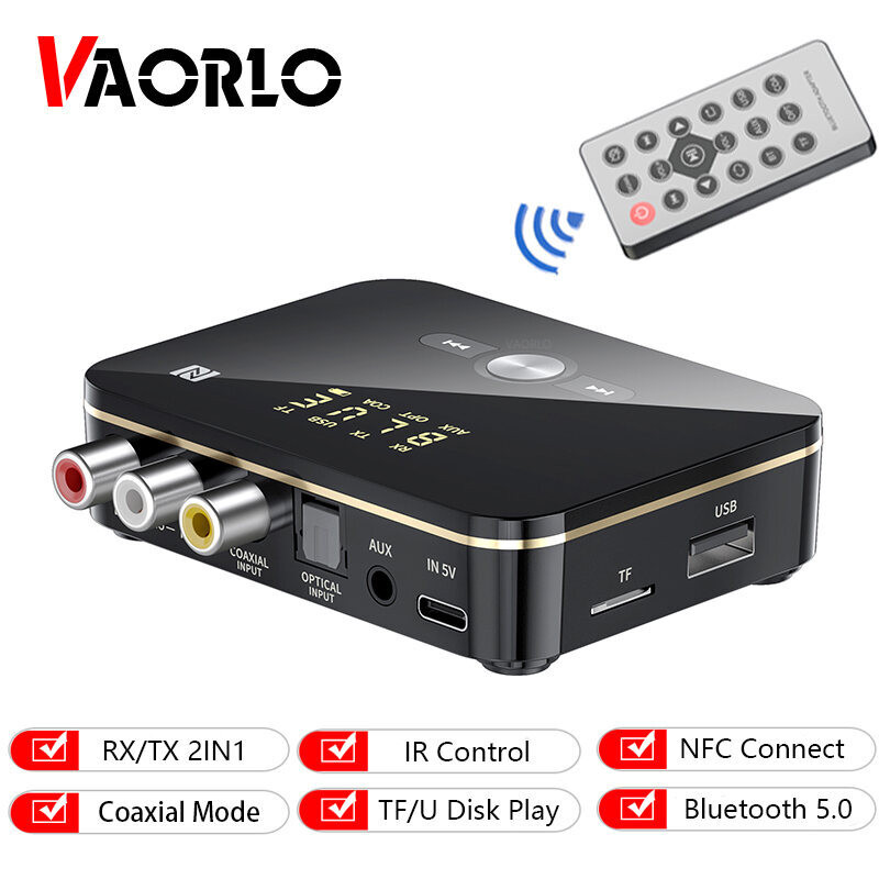 VAORLO M8 NFC Bluetooth 5.0 Receiver Transmitter Stereo 3.5Mm AUX Jack