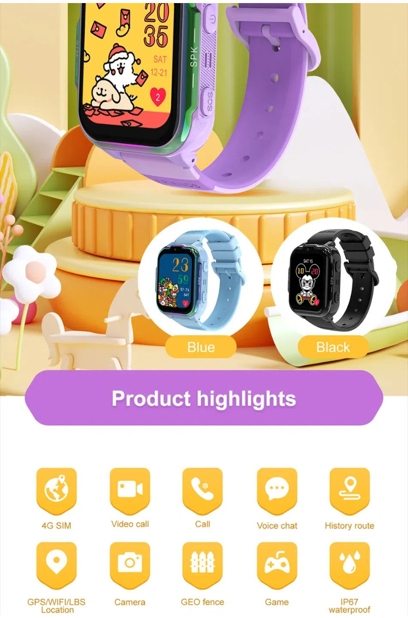 2024 New SIM 4G Kids Smart Watch GPS History Location Display HD Video ...