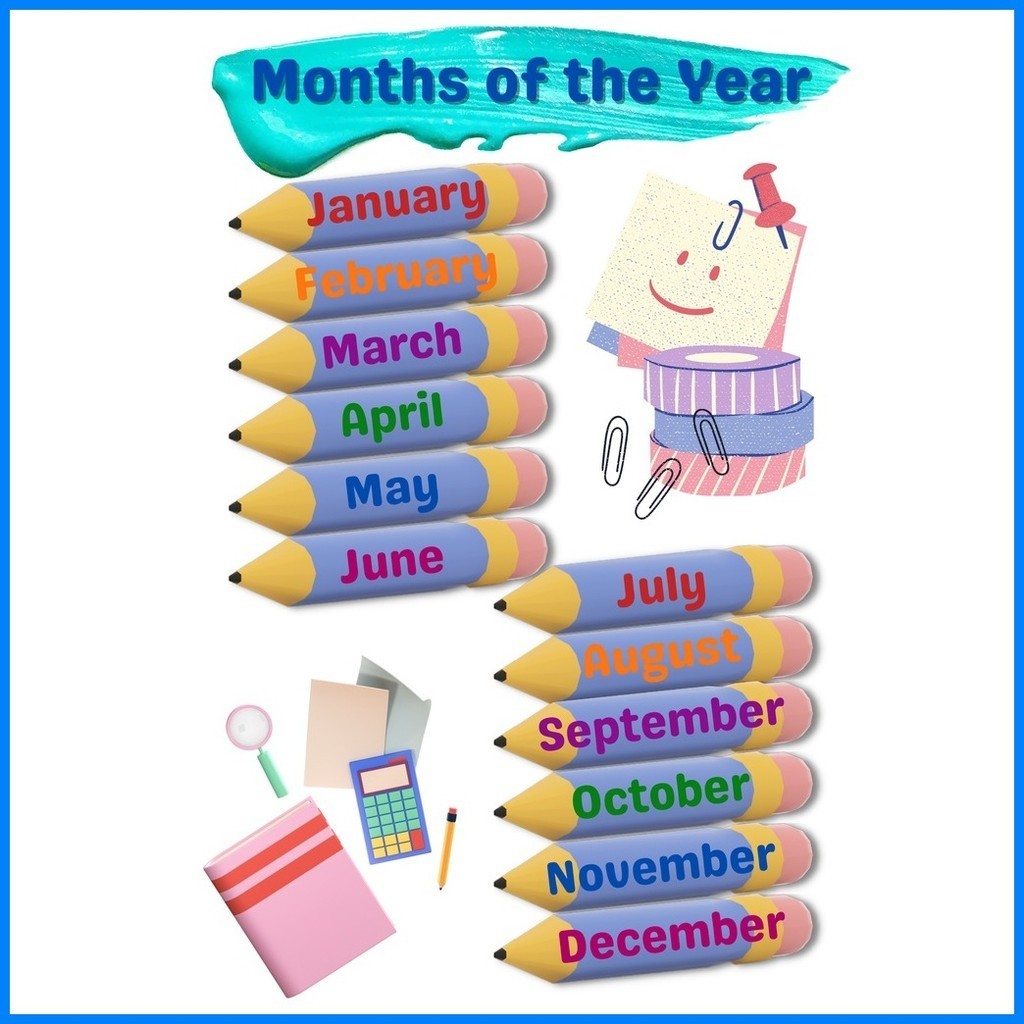 ☂ MONTHS OF THE YEAR Chart, Educational Laminated Wall Chart for kids ...