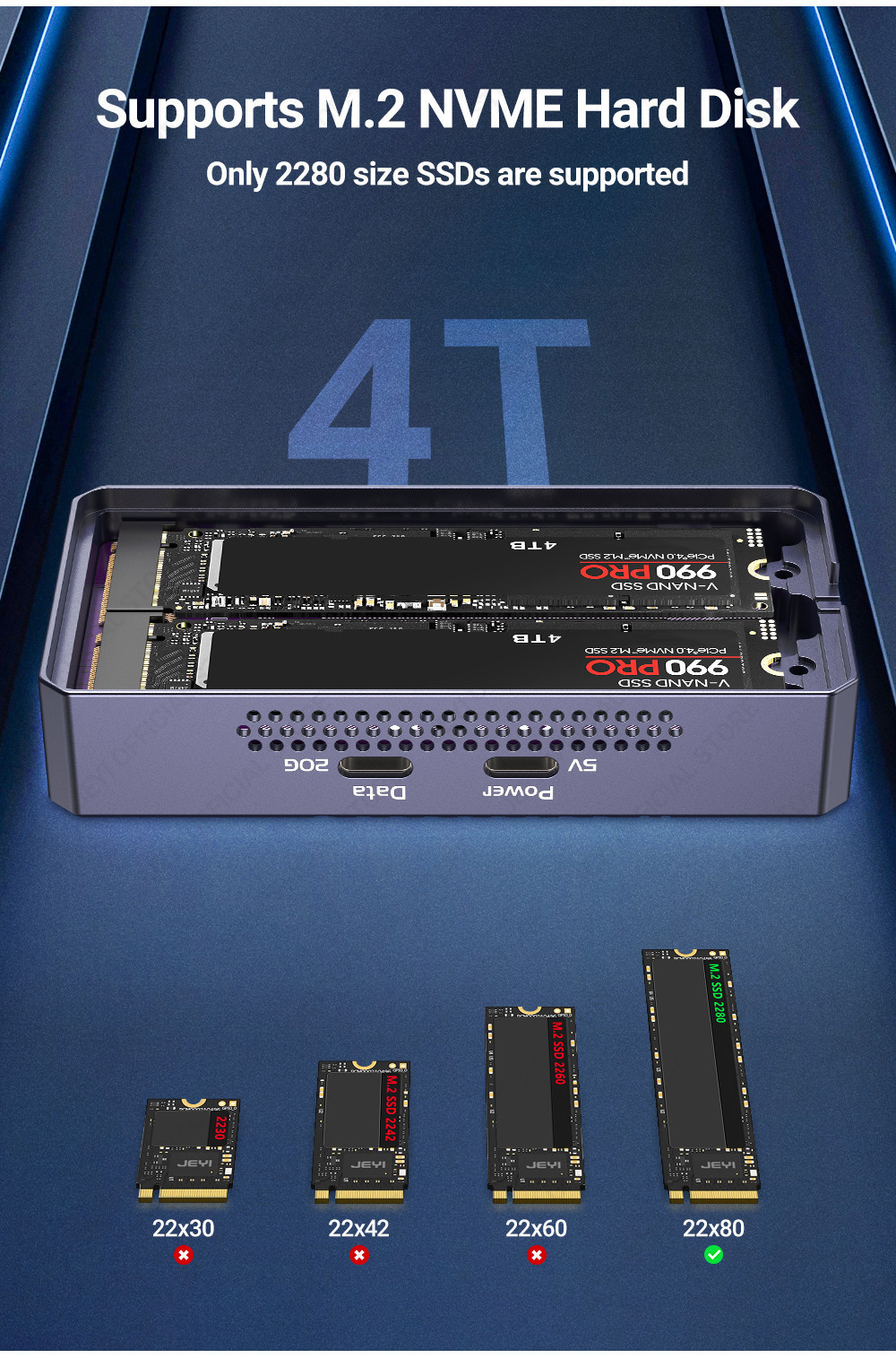 JEYI Dual Nvme Enclosure, 2-Bay Hardware RAID Enclosure, 20Gbps ...