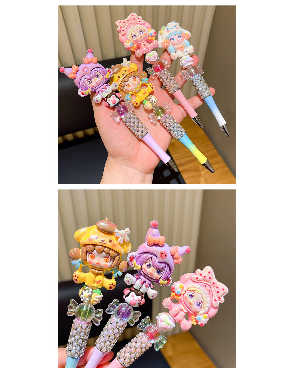 pencil Cute Ballpoint Pen Black Cartoon Creative Rhinestone Princess ...