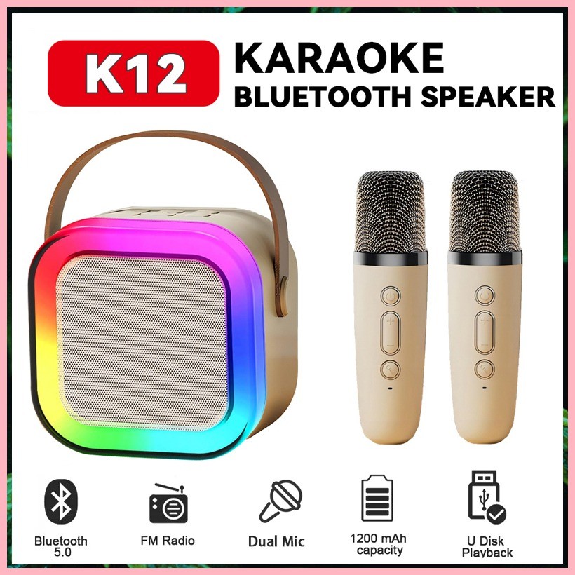 K12 Mini Portable Wireless Bluetooth Karaoke Speaker, Dual Mics, RGB ...