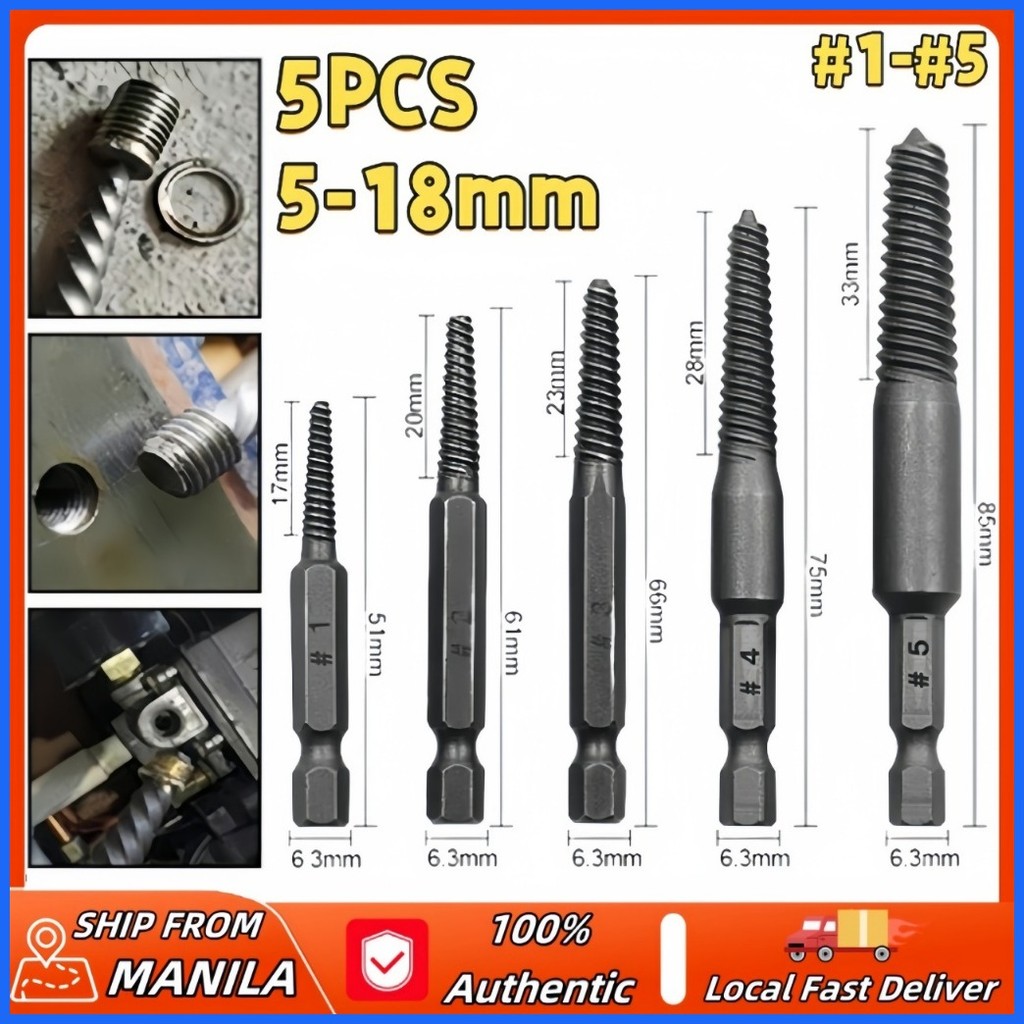 ⚕ 5PCS Screw Extractor Center Drill Bits Guide Set Broken Damaged Bolt ...