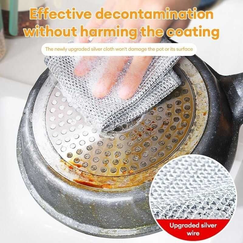 Cloth Dishwashing Scrubber Non-Scratch Dishcloth Wire Cleaning Rag ...