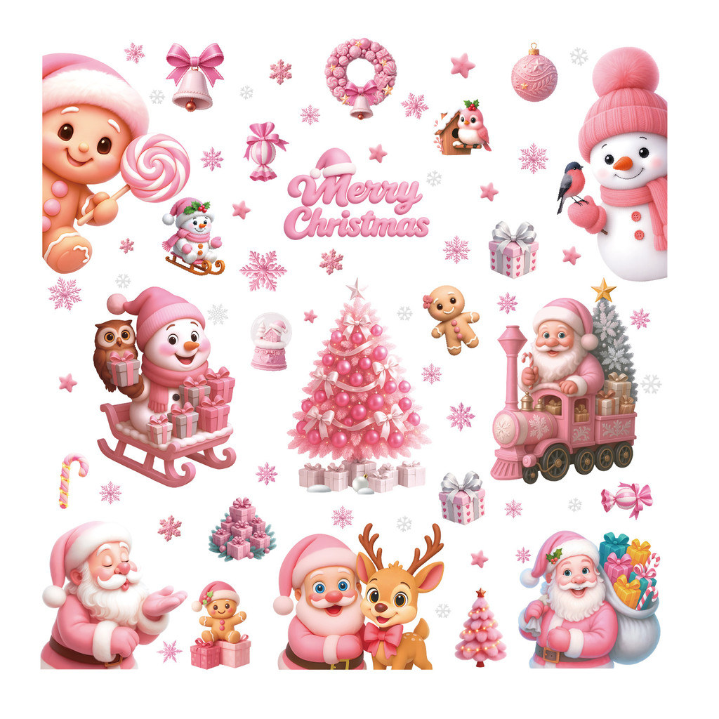 Cute Pink Christmas Stickers for Glass Windows Doors Pink Christmas ...