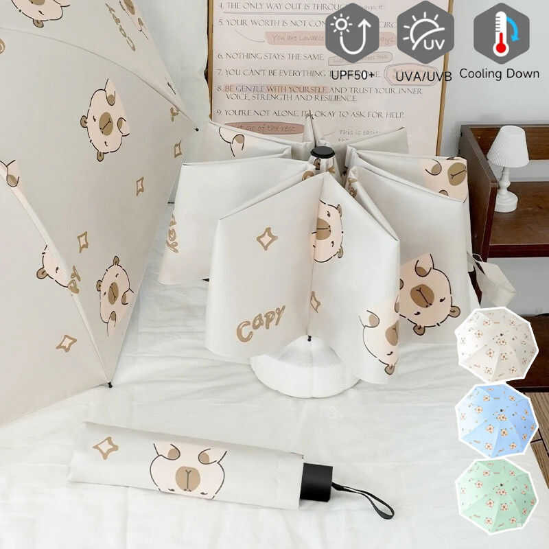 Cute Capybara Patterned Umbrella Compact Travel-Friendly Sun Rain ...