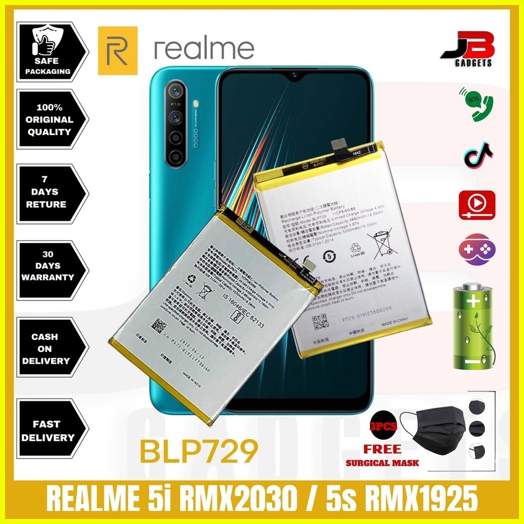 Realme 5i RMX2030/5s RMX1925 Battery Model: BLP729 (5000mAh) Original ...