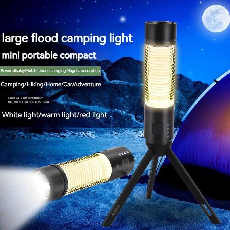 Camping Tripod Lantern Portable LED Flashlight USB Rechargeable 6 Mode