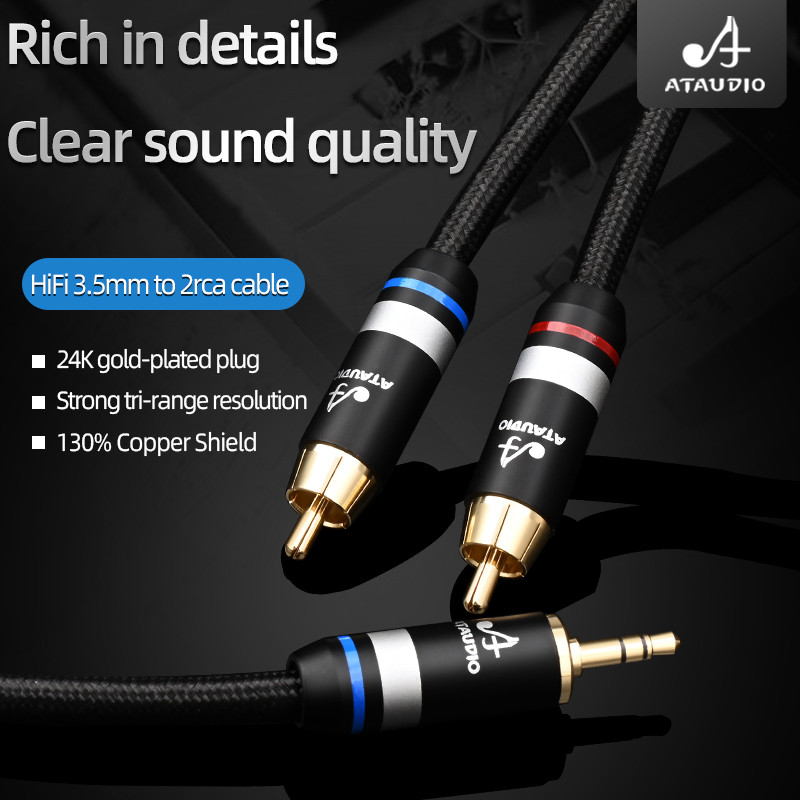 Hifi RCA Cable Stereo 3.5mm Jack to 2RCA Male Y Splitter Aux Cable 6N ...