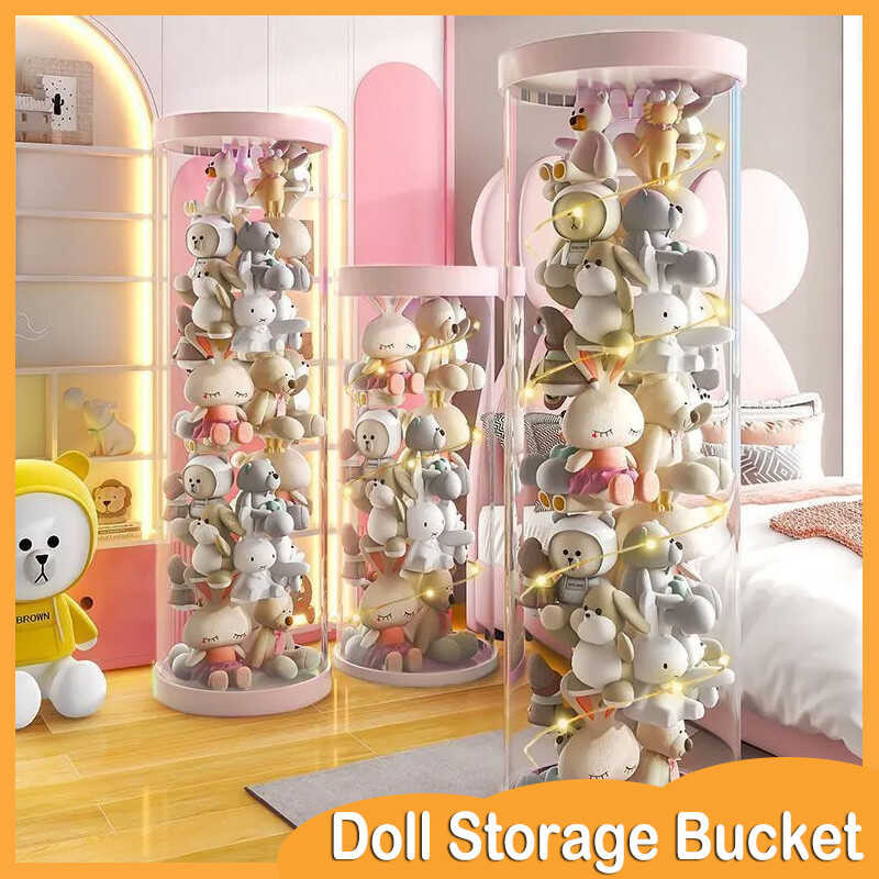 Transparent Doll Storage Bucket Cylindrical Stuff Plush Rotatable PVC ...