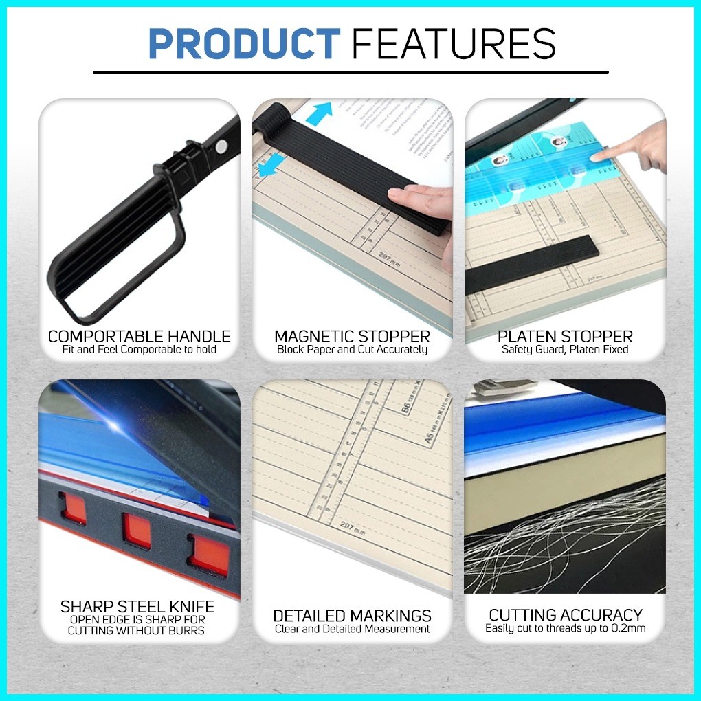 Quaff Paper Cutter Metal Structure A4 With Adjuster & Stopper | Shopee ...