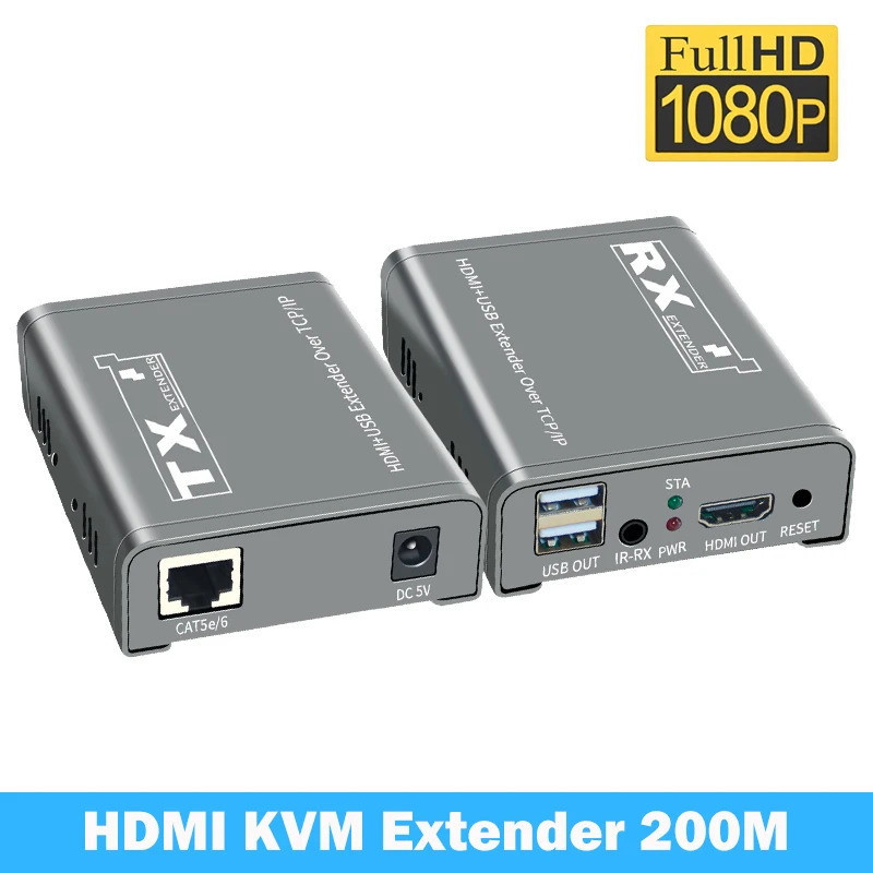 Estensore KVM Over IP 200M - Trasmette HDMI, USB, Audio Fino A 200m Via Cavo Di Rete (TX+RX)