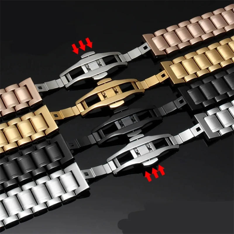 Solid Stainless Steel Curved End Watchband 12/13/14/15/16/17/18/19/20