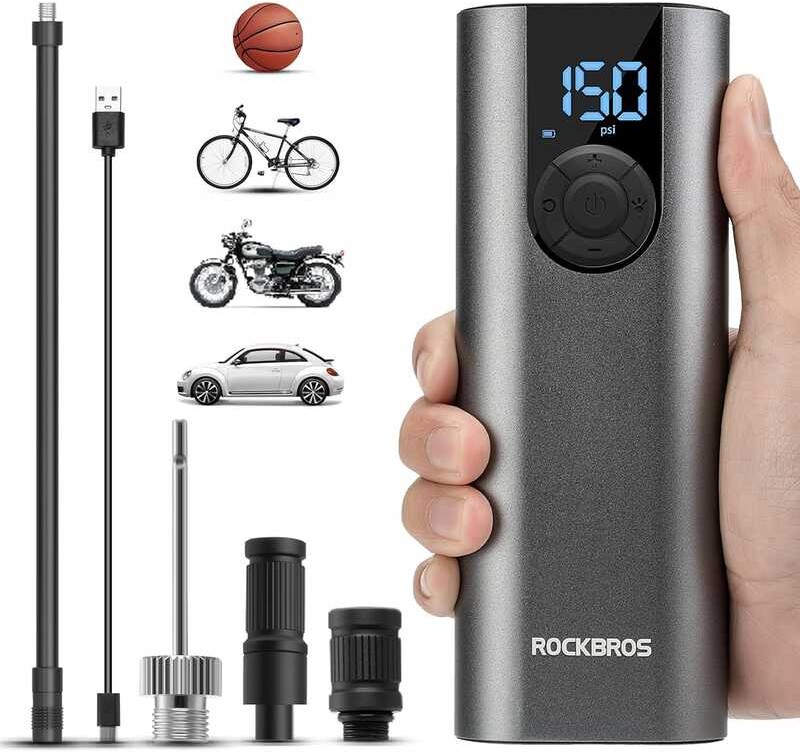 air pump ROCKBROS portable cordless tire inflator 150 PSI 2600mAh