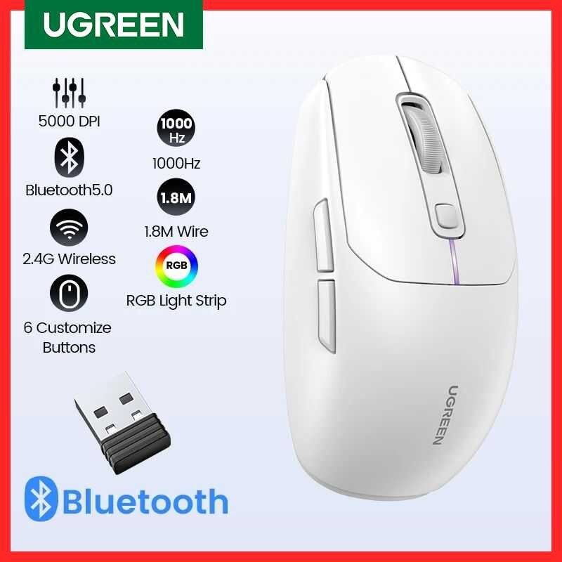 UGREEN Gaming 5000Dpi Wireless Mouse Bluetooth 5.0 2.4G Wired ...