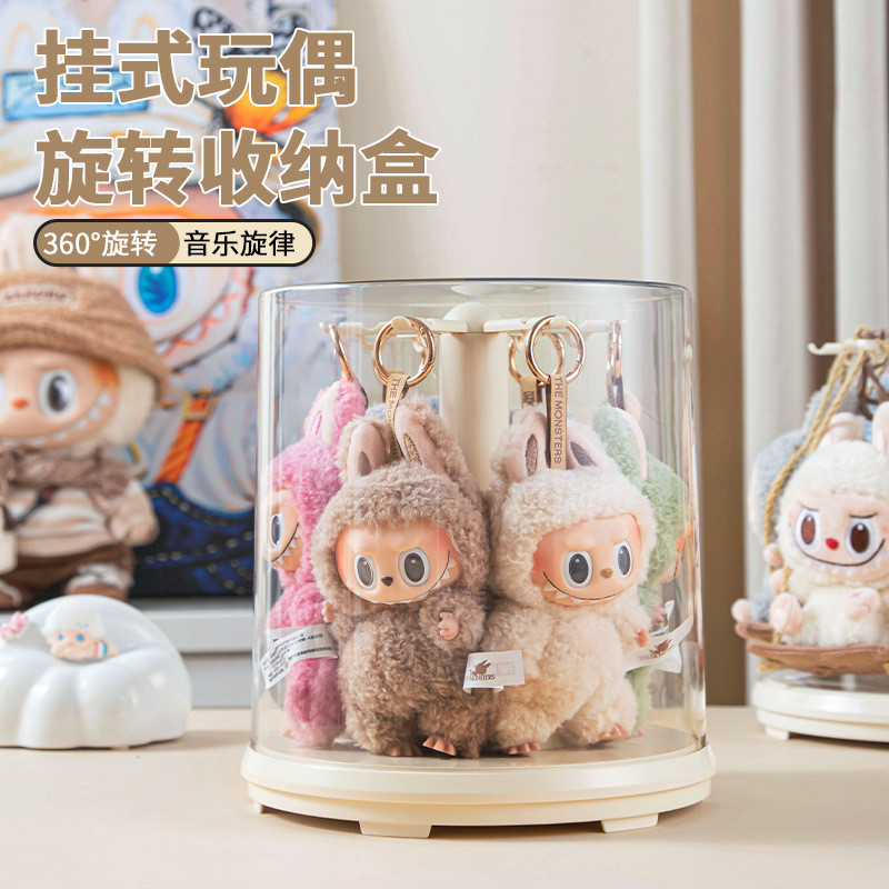 Labubu Storage Box Transparent Rotating Plush Toy Keychain Storage Rack ...