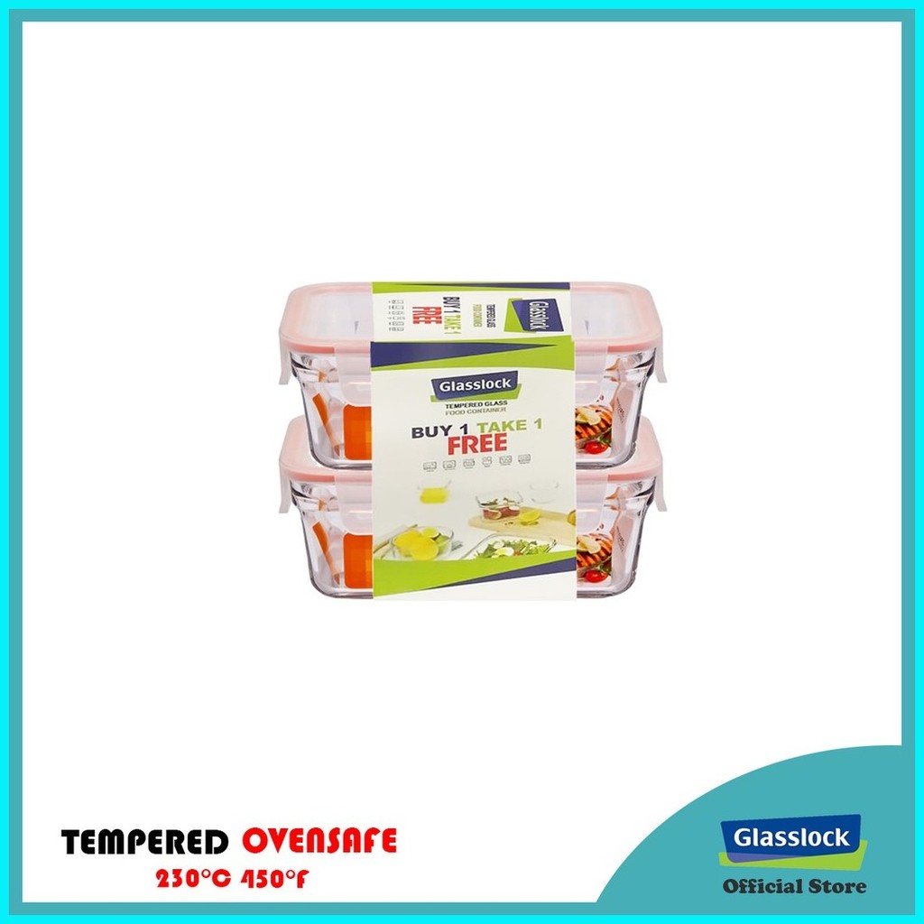Glasslock Oven Safe Rimless Rectangle Type Glass Food Container 390ml ...