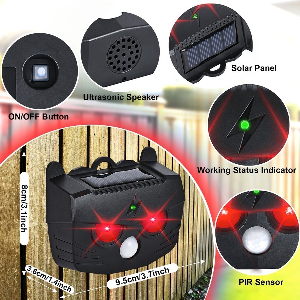 1pc Solar Ultrasonic Animal Repeller with Motion Detection, Flash Repel