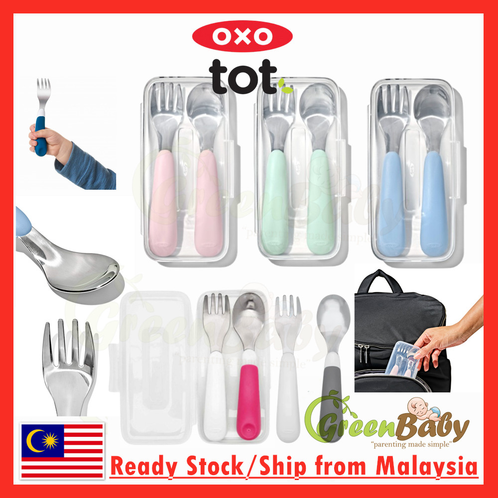 Oxo Tot On-The-Go Fork and Spoon Stainless Steel Fork n Spoon Set With ...