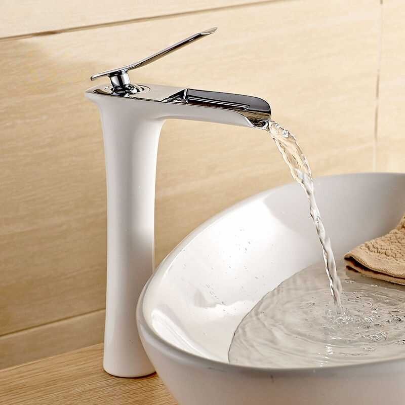 White Modern Bathroom Waterfall Faucets Single Hole Cold And Hot Water ...