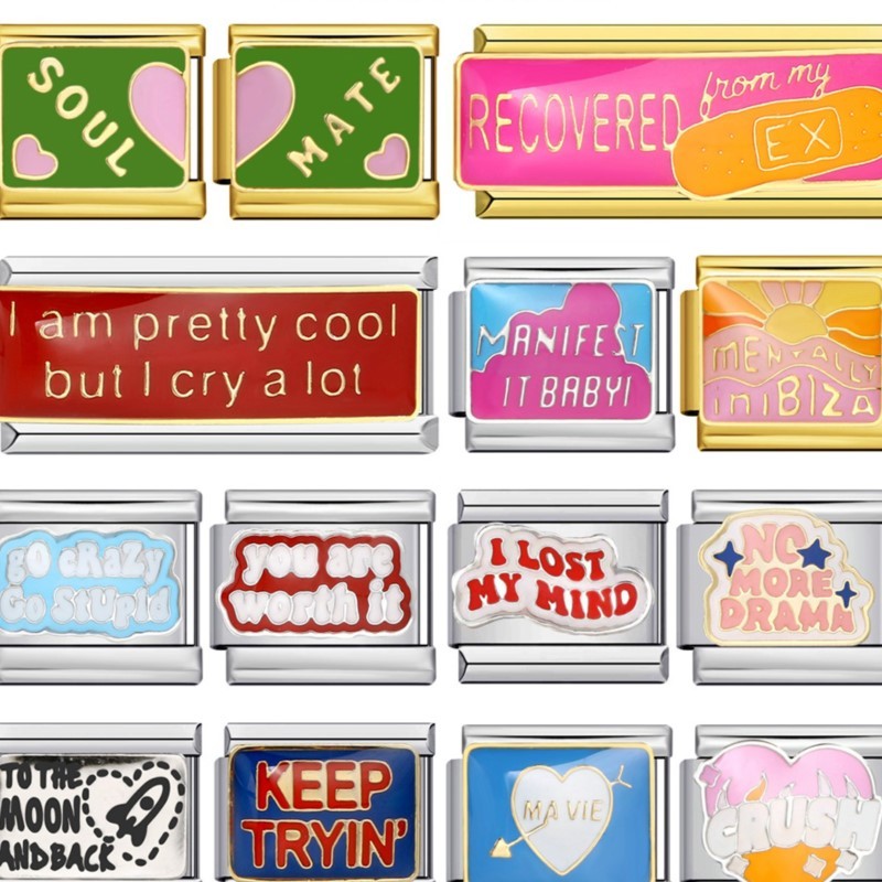 New Personalized Signature Words Italian Charms Link Fit 9mm Stainless